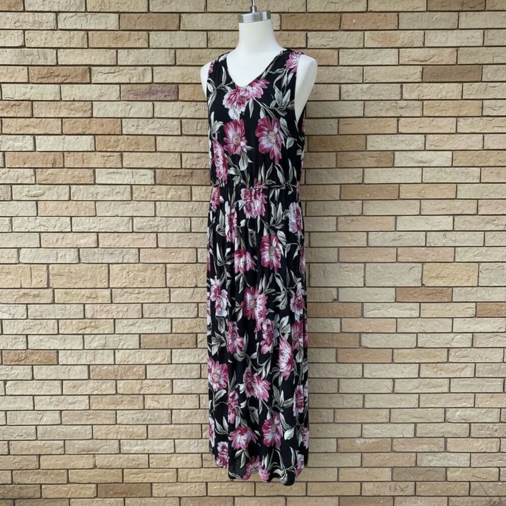 Alexa B Floral Maxi Dress 14W Pink Black Sleeveless NWT